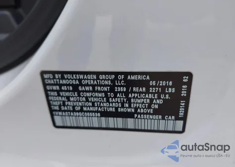 2016 Volkswagen Passat 1.8T S z USA, uszkodzony, nr VIN 1VWAS7A39GC055536